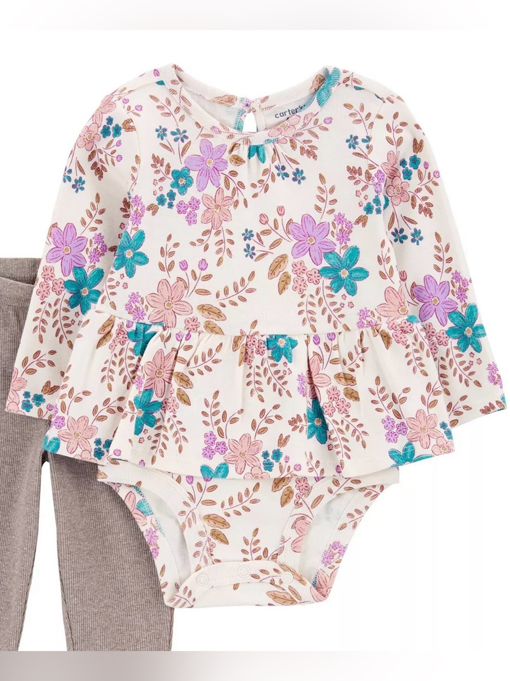 Carter's Baby long sleeve Onesie- 3-6 months, Floral with ruffle skirt